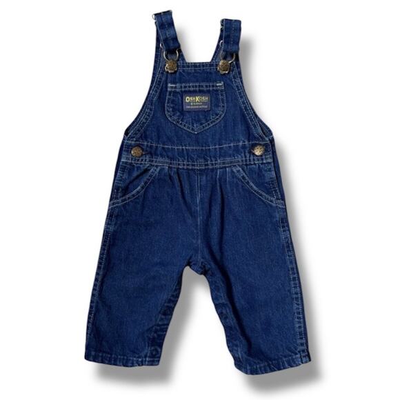 OshKosh B’gosh Baby Overalls 6-9M Blue Denim Adjustable Straps Snap Legs USA - Picture 1 of 10